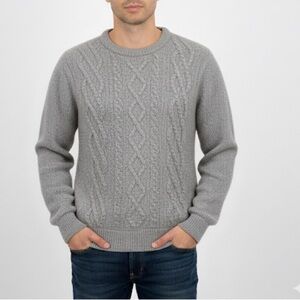 Oscar de la Renta Cable Knit Fisherman Sweater Gray Chunky Texture Sz S